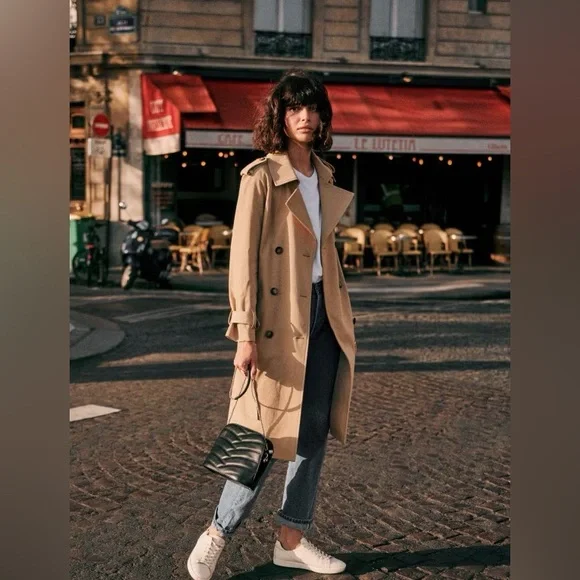 Sezane Scott Trench Coat Camel - Size 36 - Picture 2 of 8